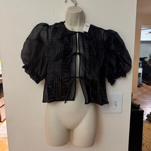 Anthropologie Black Sheer Tie-Front Blouse